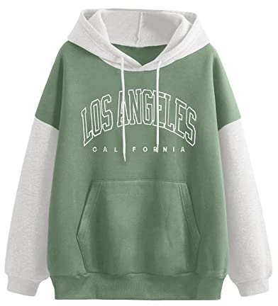 KBOPLEMQ Sudadera con capucha para mujer, de manga larga, con texto en inglés California Los Angeles, sudadera con capucha, suelta, informal, blusas