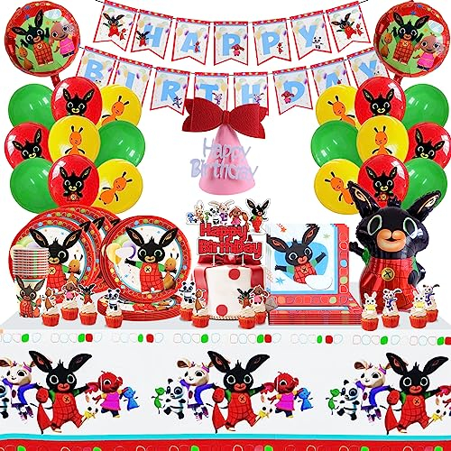 92 Pezzi Bing Compleanno Bimba, Bing Palloncini Compleanno, Set Stoviglie Compleanno Bing, Kit Festa Bing, Kit Party Tavola Bing, Kit Decorazione Torta Bing, Addobbi Festa Compleanno Bing
