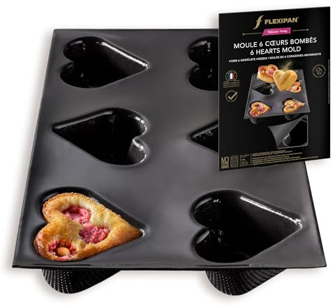 Flexipan Patisserie Moule à Gateau 6 Coeurs Bombés – Moelleux, Cheesecakes, Flans de légumes, Coulant Chocolat - Forme Élégante, Cuisson Maîtrisée - Antiadhésif, Polyvalent - Accessoire Patisserie