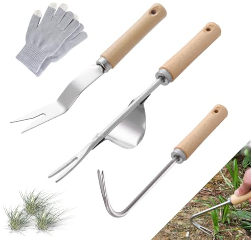 3 Stück Hand Unkrautstecher, Unkrautstecher Edelstahl mit Holzgriff, Unkrautstecher Weeder, Manueller Unkrautjäter, Manueller Weeder zum Graben, Jäten, Lösen, Entwurzeln