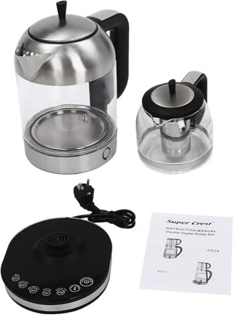 Bouilloire électrique en verre et machine à thé 2 l + 1 l - 1800 W - Design amovible - Passoire à thé pour thé en vrac et thé aux fleurs