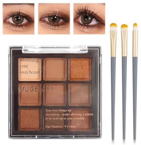 Palette Maquillage Yeux 9 Couleurs Fard a Paupiere Chocolat avec 3 Pinceaux à Paupières, Brun Palette de Maquillage Durable Palette de Maquillage Étanche pour Filles et Femmes