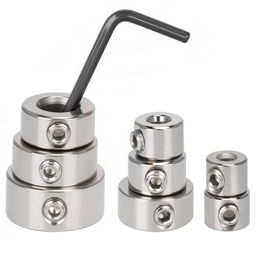 Nutmanel 8Pcs Drill Bit Depth Stop Collar Set, Drill Depth Stop with Hexagon Wrench 3 4 5 6 8 10 12 16mm, Step Drill Bit Depth Stop Collar Ring Positioner Locator,for Woodworking,Home Repair, Silver