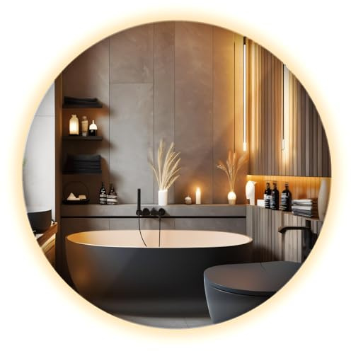 Miroir Lumières D’Ambiance LED 50 cm Rond Décoration Intérieure avec Éclairage Lumière Chaude pour Le Mur de Maquillage avec Bords Polis pour Salle de Bain Chambre à Coucher Entrée sans Cadre