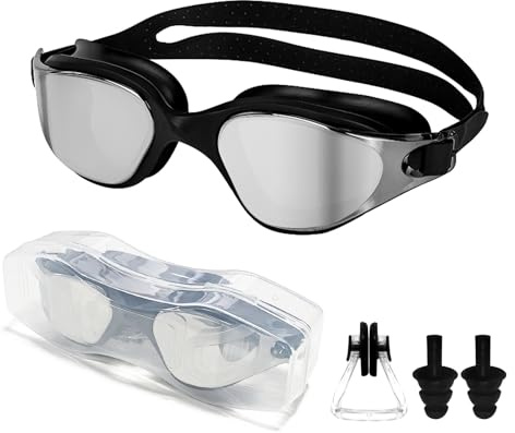 GNOLONG Occhiali da nuoto Nuotare Occhiali Anti Fog No perdite con tappi per le orecchie Clip del naso per adulti Uomini donne
