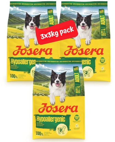 JOSERA Adult ipoallergenico (3 x 3 kg), cibo secco di alta qualità, per adulti, cani con intolleranze, insetti come unica fonte di proteine animali, senza cereali, altamente digeribile, confezione da