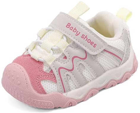 MASOCIO Zapatos Bebe Niña Zapatillas Primeros Pasos Bebé Deportivas Calzado Respetuoso Antideslizante Rosa Blanco (Talla Fabricante: CN 18) EU 21