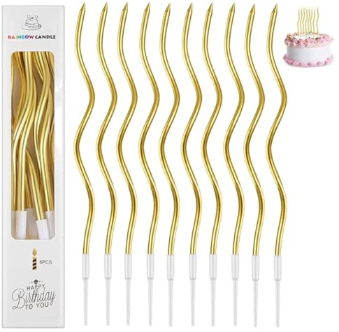 24 Pcs Long Spiral Birthday Cake Candles with Holders, 15cm Metallic Gold Tall Candles for Cake Decoration, Reusable Party Cupcake Candles for Birthday, Wedding, Baby Shower, Anniversary (Gold)