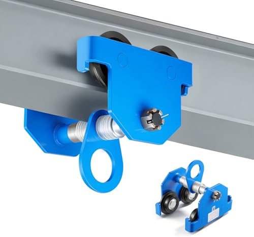 VEVOR Carro Manual para Vigas Ancho Ajustable 63 a 203 mm Carga 2994 kg, Carro de Empuje para Vigas en I y H, Ruedas Dobles de Acero para Polipasto, Taller, Garaje y Almacén, Compatible con Polipastos