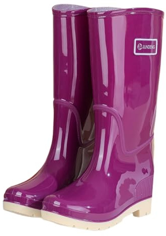 Botas de goma para mujer, suela de plataforma de PVC, botas de lluvia impermeables antideslizantes, botas de goma para senderismo, camping, uso diario, botas robustas para mujer, 04 lila., 41 EU