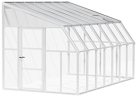 Palram Canopia Rion Sun Room 8 Ft. x 14 Ft. Solarium, Lean-to Greenhouse DIY Kit, Attach to House, Large Twin Wall Polycarbonate, 100% UV Protection for Porch, Patio Outdoors with Window Vent (White)