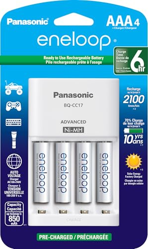 Panasonic K-KJ17M3A4BA Advanced Individual Cell Battery Charger Pack with 4 AAA eneloop 2100 Cycle Rechargeable Batteries