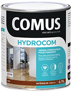 Hydrocom Brillant - Incolore 0.75L - Vitrificateur Polyuréthane Acrylique MONO-composant pour Parquets, Escaliers et Boiseries