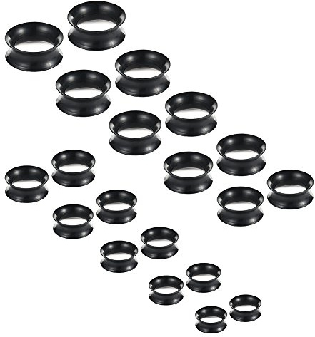 Ruifan Black Ultra Thin Silicone Ear Skin Flexible Flesh Tunnel Expander Stretching Gauge Earlets Plug Set Gauges Kit 10 Pairs 6g-25/32 inch (4mm-20mm)