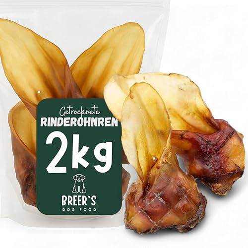Breers - Orecchie di manzo essiccate con conchiglia per cani, 2 kg di produzione tedesca, articolo da masticare per grandi e piccini