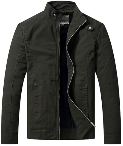 WenVen Chaqueta de Algodón Casual Chaqueta Militar Otoño Chaqueta Fina Joven Chaqueta Clásica al Aire Libre Cuello Alto Hombres Verde Militar Medium