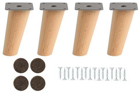 MOBILIARIOCLICHI Patas para Muebles Madera Haya. Patas cónicas con inclinación, y Placa de Montaje ya instaladas. Color Natural (12 cm Natural)