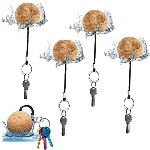 Llavero de Corcho Flotante con Bola, 4 Piezas 35mm para Natación, Barco, Canoa y Deportes Acuáticos - Redondo Flotador Accesorios