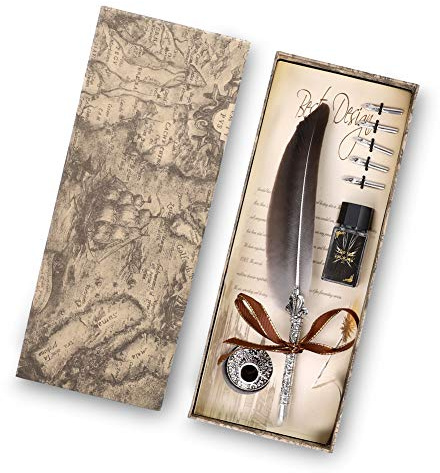 Quill penna set vintage kalligrafi spets med 5 reservspetsar och bläckflaska handdoppad antik koppar kalligrafi penna för och antik skrivbordsdekoration (svart)