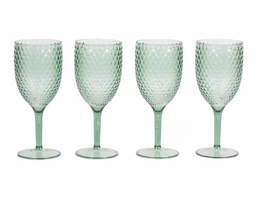 Cambridge CM07655GEU7 Fete Copas de vino con diseño de diamante, juego de 4 piezas, copas de plástico sin BPA para exteriores, fiestas, casas de vacaciones y acampadas, verdes
