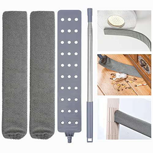 Gigmeta Spazzolino telescopico, spazzola per la polvere da comodino, con manico in acciaio inox, lavabile flessibile, spazzola per la pulizia del divano letto, auto, angoli e mobili