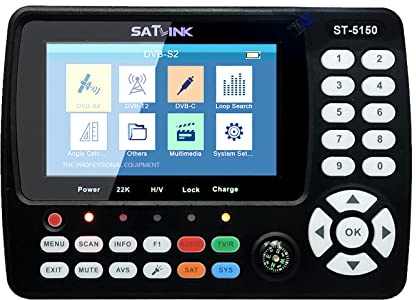 Irfora ST-5150 DVB-S2 / T2 / C Combo HD - Detector de señales de televisión vía satélite digital de señal de mano para buscador de satélites H.265 HEVC MPEG-4 4,3 pulgadas TFT LCD enchufe europeo