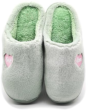 P&L ITALY COLLECTION Zapatillas De Estar por Casa Mujer Invierno Pantuflas Antideslizantes Calido Termico Algodón 220 (Green Love, numeric_3839)