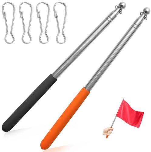 2 Piezas Palo Bandera Extensible 1,6M, Palo Mastil Bandera de Acero Inoxidable, Asta Bandera Mano Portatil para Profesor Guía Turístico Camping Actividades Deportivas
