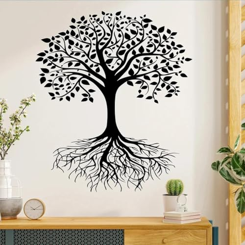 MIXUEXUNLU Pegatina de pared de árbol de la vida, arte de vinilo, decoración del hogar, sala de estar, dormitorio, silueta de árbol natural, calcomanía decorativa, Mural artístico