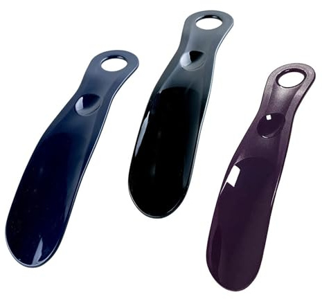 JCUGSBS Calzascarpe Corto Plastica Calzante 3Pezzi - Calza Scarpe Facile da Usare - 18.5cm Shoe Horn con Gancio(Blu, viola, nero)