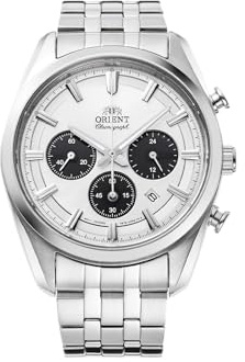 Orient Stretto RA-TX0305S10B - Reloj Solar Con Cronógrafo de 43 mm, Esfera Blanca, Correa de Acero, Para Hombre