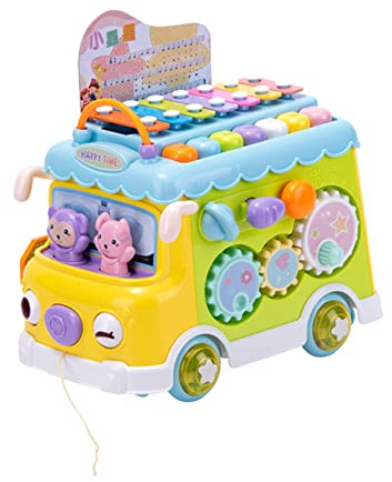 BESTonZON Xylophone Jouet Musical Bus Scolaire Bébé Unisexe 8 Mois Compact Portable Percussion Éducatif Présent Anniversaire