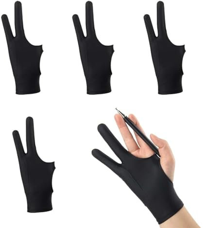 Zeichenhandschuh für digitales Malen und Zeichnen – 4er Set, 21,5 x 9 cm, für Links- und Rechtshänder, Flexibel, Schwarz