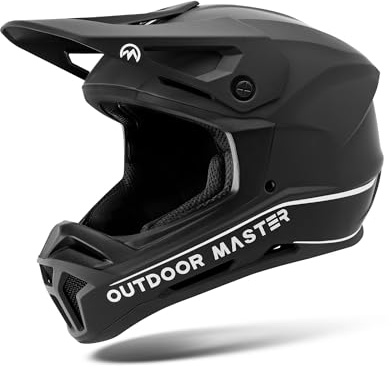 OutdoorMaster Full Face Mountain Bike Helmet for Men & Women - Durable, Impact Resistant, Ventilated, Adjustable Visor - Downhill Race BMX MTB Helmet- Black, L
