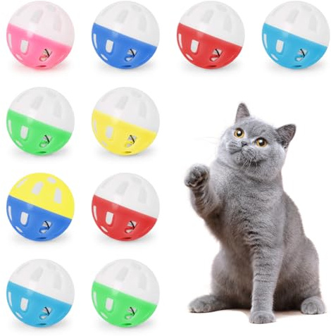 10 Balles pour Chat avec Cloches, Balle pour Chat, Balle Chat, Jouets pour Chats, Balle Interactive Chat, Jouets de Poursuite pour Chaton, Plastique, Diamètre 3,8 cm, Couleurs Aléatoires.