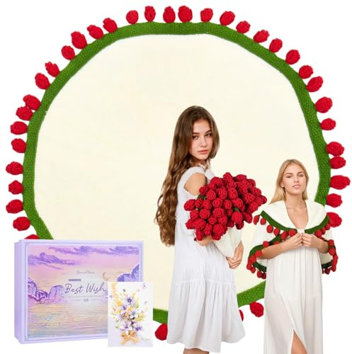 Crochet Flower Bouquet Blanket, Gifts for Women Rose Blanket Soft and Lightweight Knitted Throw Blankets, Gifts Ideas for Her, Mom, Sister, Best Friend, Wife, Girlfriend. Birthday,Christmas