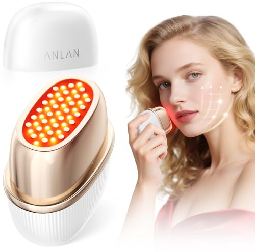 ANLAN Massaggiatore Radiofrequenza Viso, 24K Oro Massaggio Viso Antirughe, 3 Modalità, 3 Livelli Intensità, EMS Viso per Anti-invecchiamento Casalingo, Viaggi, Regalo Feste