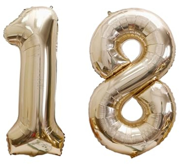 Palloncino in oro con numeri 18/81, 40 pollici, oro chiaro, palloncino per 18° compleanno, XXL Jumbo in pellicola per decorazioni per feste di compleanno 18/81, numero oro