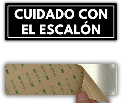 LEIASA | Señal Cuidado con el Escalón - 7,5 x 23 cm - Grosor 2 mm - Acrílico - Placa Adhesiva - Cartel Advertencia Escalón - Rótulo Precaución - (Señal Cuidado Escalon)