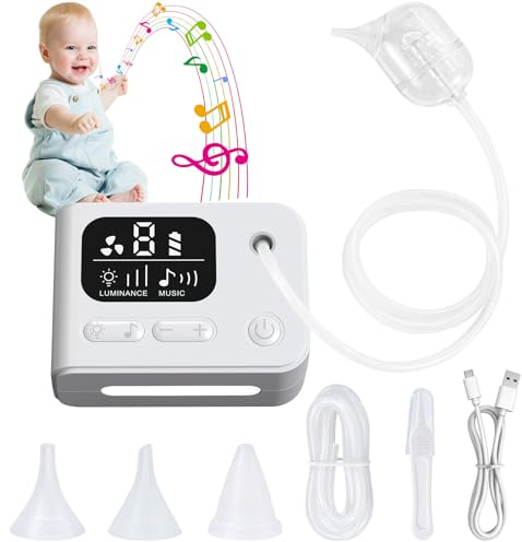 Bestcool, aspiratore nasale elettrico per bambini, con 3 inserti in silicone morbido, 9 assorbenti, luce rilassante e ninne, aspiratore nasale per la cura quotidiana del naso, ricaricabile tramite USB