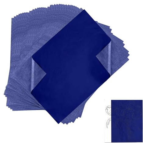 50 Stück Pauspapier,25.5cm X 18.5cm,Kohlepapier zum Nachzeichnen,Tattoo Stencil Papier Transferpapier,Graphitpapier,Pauschpapier,Durchschreibepapier,für Papier,Holz,Leinwand,Keramik(Blau)
