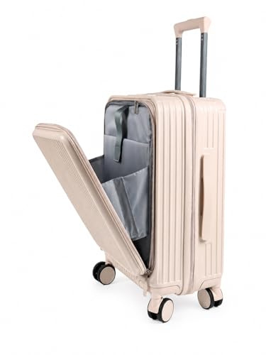 Vuelto Valise Cabine 55 cm Compatible Avion – Bagage à Main Rigide en ABS, Extensible, avec Serrure TSA – Port USB, Porte-Gobelet, Compartiment Ordinateur – 4 Roues Doubles 360 Rose Champagne