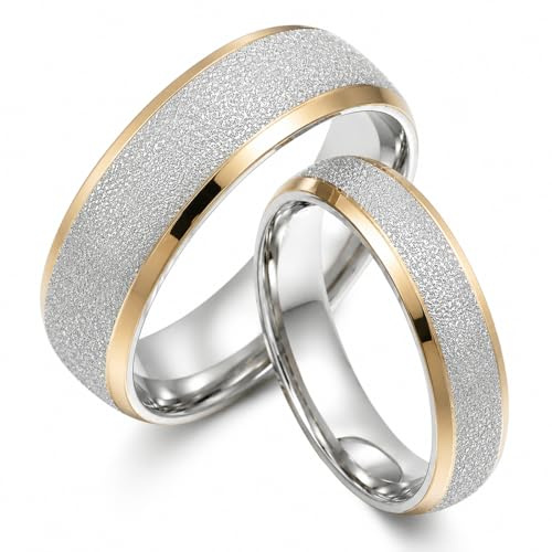 Gemini Groom & Bride - Set di fedi in titanio per anniversario, matrimonio, oro 18 carati, Metallo, Diamante