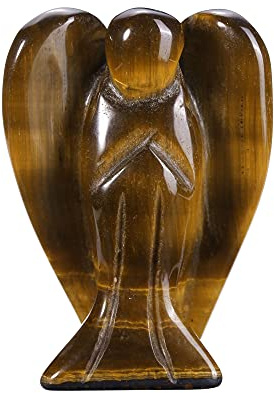 Piedra preciosa en forma de ángel guardián, de QGEM. ángel guardián de bolsillo. Terapia Reiki. 3,8 cm, piedra, Tiger's eye, 1,5 pulgadas