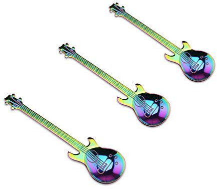 NANHONG Kaffeelöffel in Gitarrenform, Edelstahl, Demitasse, Löffel, Dessertlöffel, Zuckerlöffel, 3 Stück