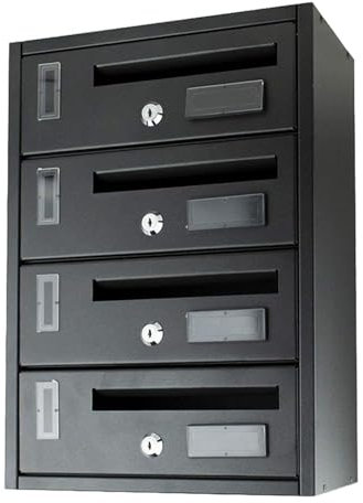 Buzón correo, buzón de pared de metal para buzón exterior o municipio de acero barnizado (4 plazas)