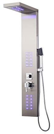 Elbe LED Pannello Doccia in Acciaio Inox 304 Colonna Doccia Idromassaggio Miscelatore con 4 Funzioni e Doccetta, per Bagno, facile da installare