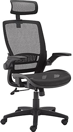 Amazon Basics Ergonomic High-Back Office Chair, Breathable Mesh, 360° Swivel, Easy to Assemble, Comfortable Flip-Up Armrests, 25.5D x 26.25W x 49.25H, Black