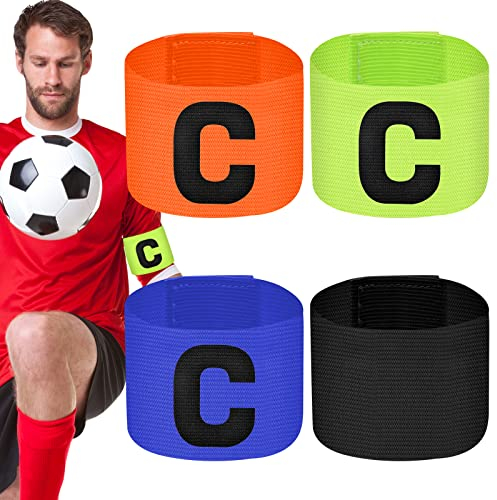 Jinlaili 4 Stück FußBall Captain Armband, Fußball Spielführer-armbinde, Elastische Kapitänsbinde Armbinde, Verstellbare Spielführerbinde, Fußballspiel Armbinden, für Mehrere Ballsportarten