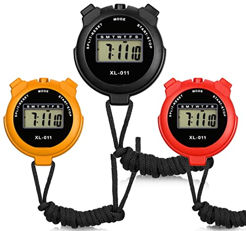 Dacitiery 3 Pcs Sports Stopwatch Timer, Lap Split Digital Stopwatch with Countdown Timer Calendar Clock Alarm, Multi-Function Shockproof Sport Stopwatch for Swimming Running Sports Training